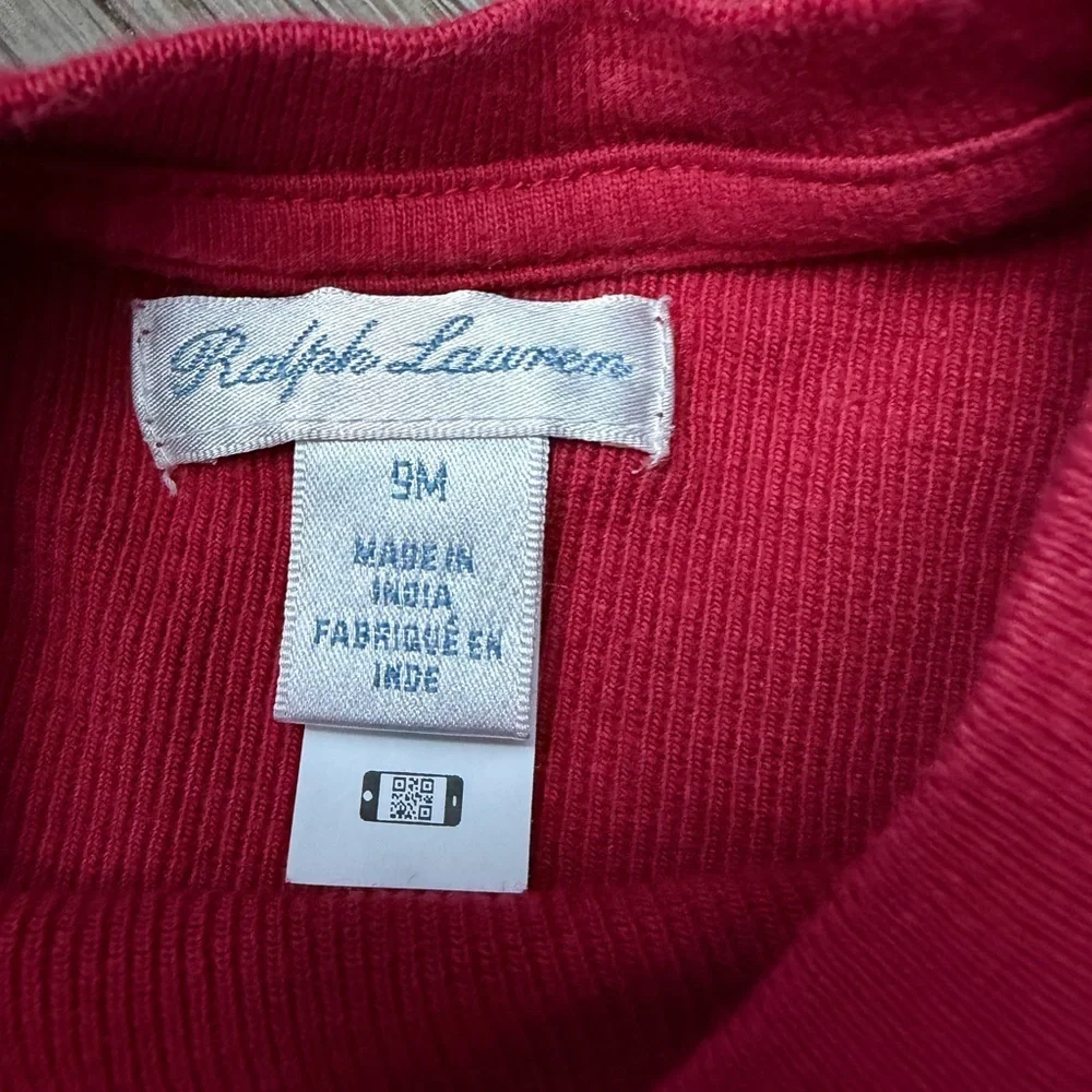 Ralph Lauren Baby Long Sleeve Red Crew Neck Pull Over Shirt Size 9M